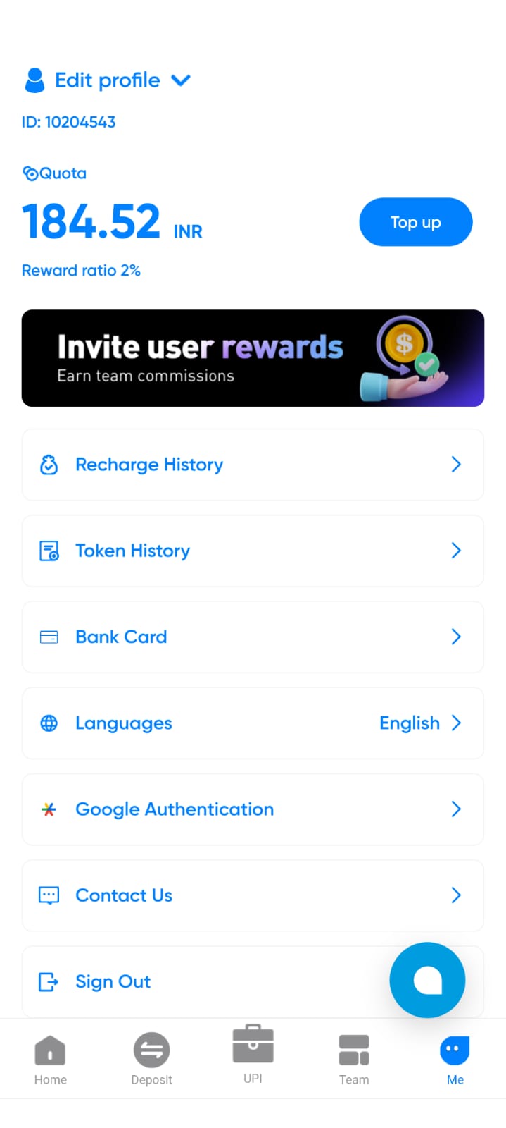 Showpay app account or transaction screen screenshot